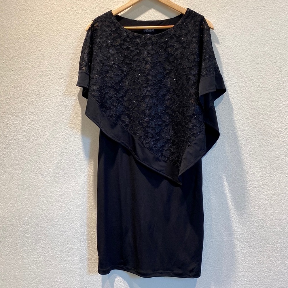 Enfocus Studio- Glitter & Lace Capelet Sheath Dress (6) EUC